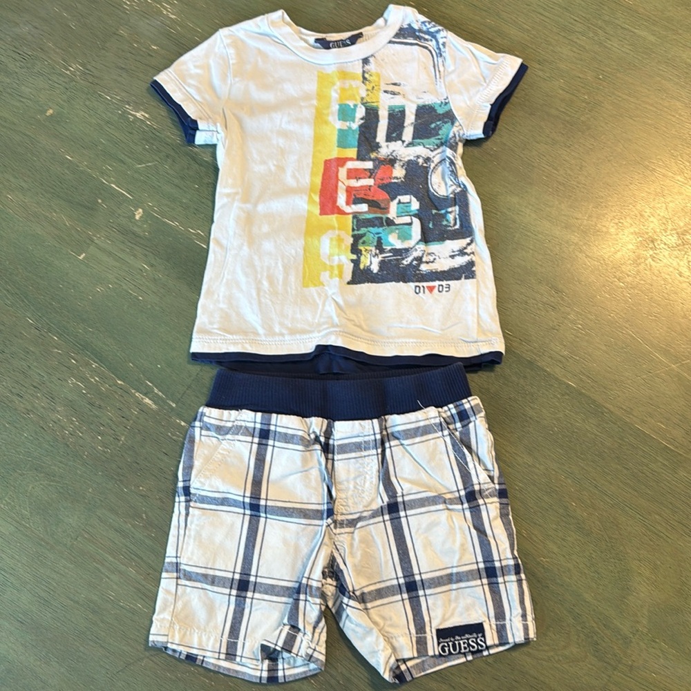 Guess Graphic Tee and Plaid Shorts Set